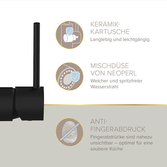 Кухонний змішувач Lenz KALANI² в стилі - з регульованою насадкою для миття посуду – легка установка та висока якість обробки – 46070322 (Для високого тиску, Чорний)
