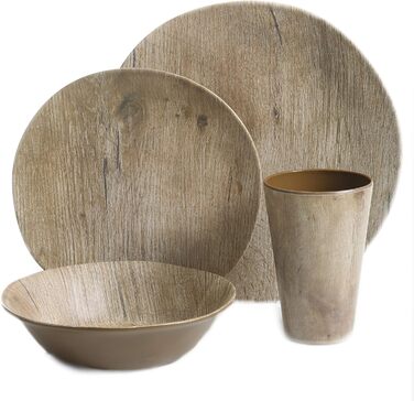 Набір посуду Gibson Home Woodlands, 16 предметів, меламін, пластик, для 4 осіб, з елементами дерева