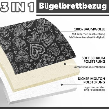 Чохол для прасувального столу Premium від Schwarzes Herz, чорний, 38-45x130-140 см (XXL)