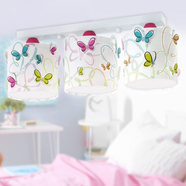 Ceiling light, 3-light, Design: Butterfly, 51 x 15 x 19 cm, Pink