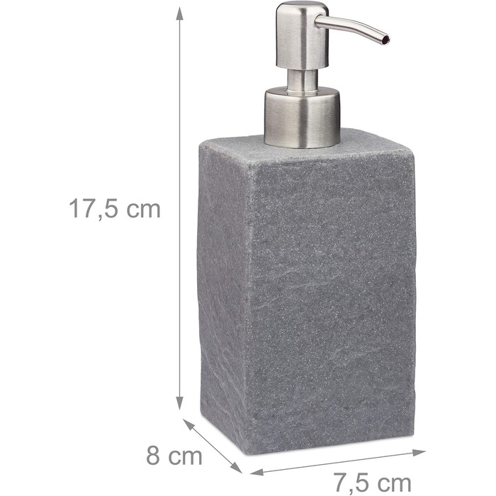 Дозатор для мила Relaxdays, 200 мл, сірий, наповнюваний, для ванної, туалету, кухні, з нержавіючої сталі