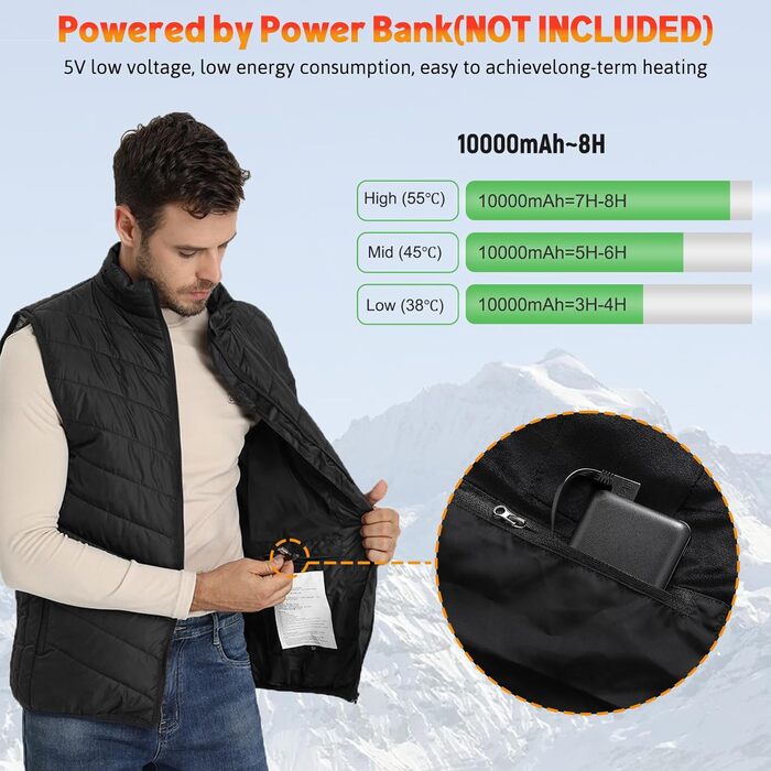 Обогріваючий жилет для чоловіків та жінок, жилетка з 9 зонами обігріву, 3 режими температури, унісекс, для зимових видів спорту, хайкінгу та активного відпочинку, XL