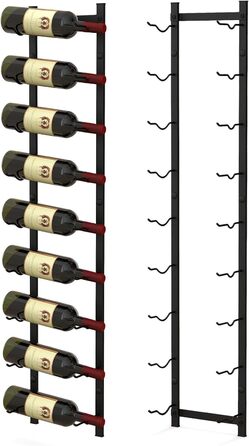 Стильна полиця для вина COSTWAY на стіну, металева, чорна, на 9 пляшок