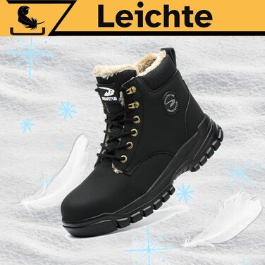 Черевики безпеки для чоловіків та жінок, робочі черевики, водонепроникні, зимові, з підкладкою, захисні черевики зі сталевим підноском, чорні, 45 EU