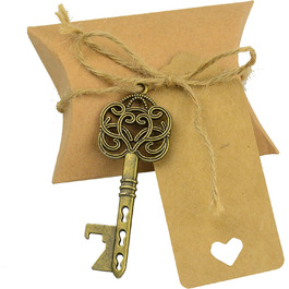 Makhry 50-Piece Vintage Key Bottle Openers Wedding Key Skeleton Key Bottle Openers Wedding Guest Gifts Set with Pillow Boxes and Label (Antique Bronze)
