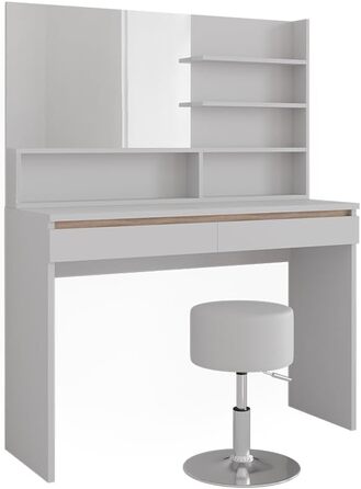 Туалетний столик Vicco Emma 120 см, білий/сонома, без дзеркала, з полицею та пуфом, косметичний стіл