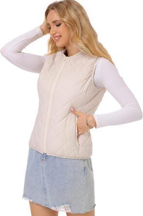 Жіноча степкова жилетка Fuinoth з рифленим коміром, натуральний блискавка, стьобана жилетка (M, Бежевий)