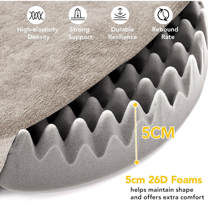 Кругле м'яке ліжко для собак та котів Deconovo, діаметр 61 см, ортопедичне, знімний кошик, Khaki