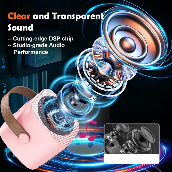 Дитяча караоке-машина з 2 мікрофонами, Bluetooth, LED-підсвітка, для дівчаток та хлопчиків 3-12 років, рожева