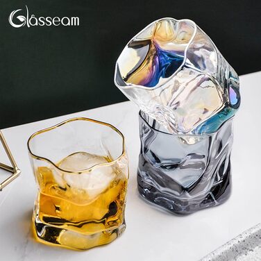 Набір склянок для віскі з нерівними складками, 250 мл. Стильні келихи для скотчу, бурбону, рому. Ідеальний подарунок для тата, чоловіка, друзів.