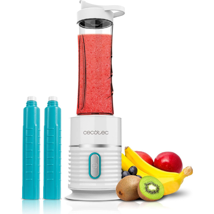 Cecotec Portable Single Blender Power Titanium 300 EasyGo - 350W Ice Crushing Blender with Titanium Coating, 2 Bottles & 2 Cups