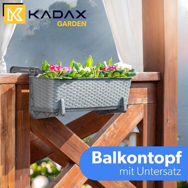 KADAX ящик для квітів 60 см, набір 3 шт, пластиковий горщик для балкона і саду, графітовий, стійкий до погодних умов, ідеальний для квітів і зелені