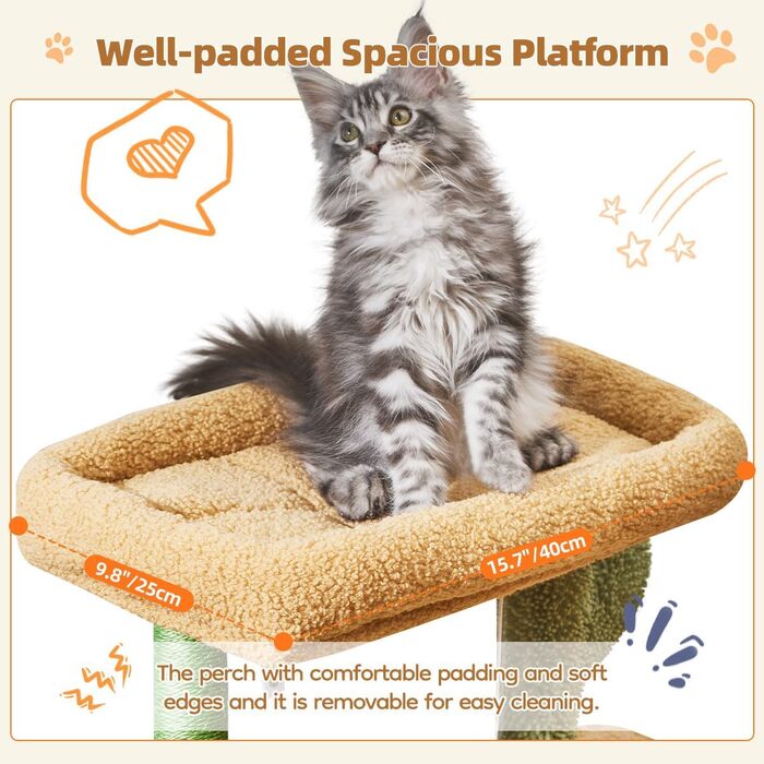 Кігтеточка Taoqimiao Klein, 98 см: котячий будиночок, корзина, 4 стовпчики, м'ячі, зелений (MS029SW)