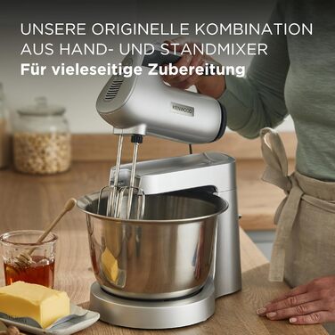 Міксер Kenwood Chefette HMP54.000SI – ручний і стаціонарний, 3,5 л, нержавіюча сталь, 650 Вт, регульована швидкість, сріблястий