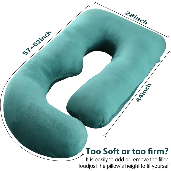 Подушка для вагітних U-подібної форми Elover з знімним чохлом, 144 см, зелений велюр