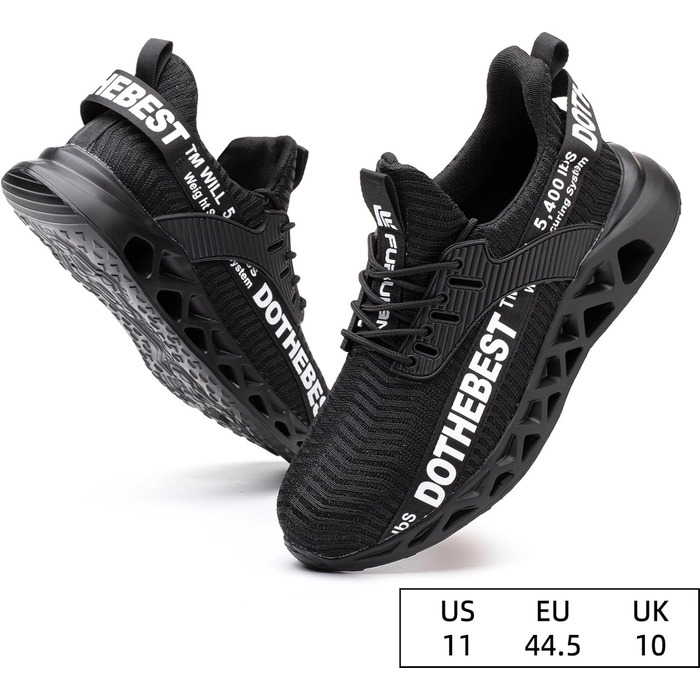 Черевики робочі Furuian для чоловіків та жінок, легкі, спортивні, дихаючі, зі сталевим підноском, антиковзкі, фітнес-кросівки, чорні, 38.5 EU