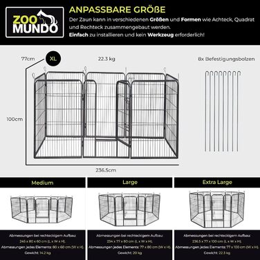 Клітка для цуценят Zoomundo 100 см, XL, чорна: загін для тварин, загін для цуценят, клітка для собак