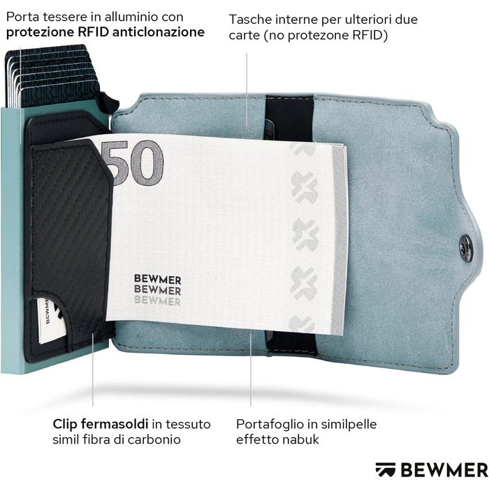 Гаманець BEWMER RFID захисту з застібкою на блискавці, Slim картхолдер для жінок та чоловіків, шкіряний тримач для посвідчення та грошей з карбоновим затискачем (Чорний/Червоний)