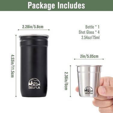 Набір сталевих чашок SELFLA – сталеві шотери з портативною пляшкою, чашки для кемпінгу та подорожей, металеві чашки для туризму, альпінізму та пригод – легкі, міцні та легко миються (чашки)