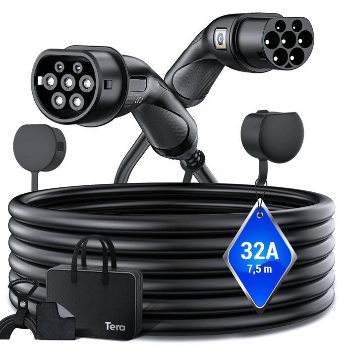 Кабель для зарядки електромобіля Tera EV Typ 2 22kW 32A 7.5м 3-фазний Mennekes IP55