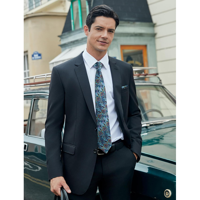 Кравка для чоловіків HISDERN: комплект краватки та нагрудного хустинки з патерном пейслі, формальний стиль, класичний дизайн, аква/фіолетовий колір