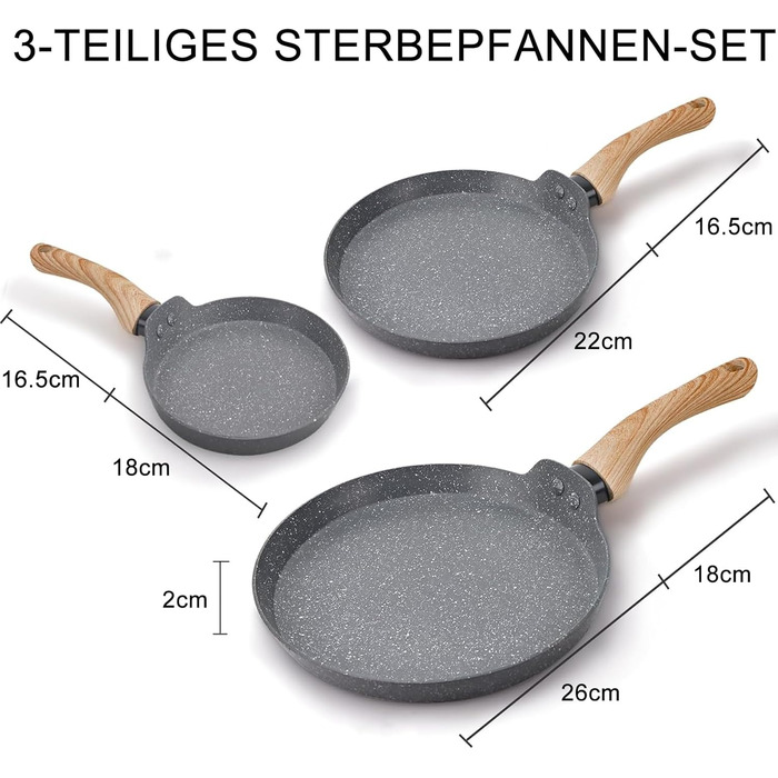 Набір сковорідок Maxspace 3 шт. з антипригарним покриттям, індукційне дно 18, 22, 26 см, для всіх плит (сірий)