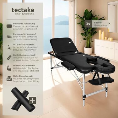 Масажний стіл Tectake®: розкладний, регульований по висоті, з 3 зонами, для косметичних процедур, масажу та татуювання - білий (404635)