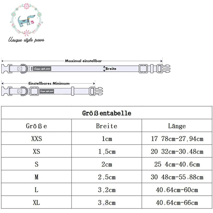 Ошатний нашийник для собак Unique Style з квітучою метеликом, регульований, XXS-XL (1 шт.)