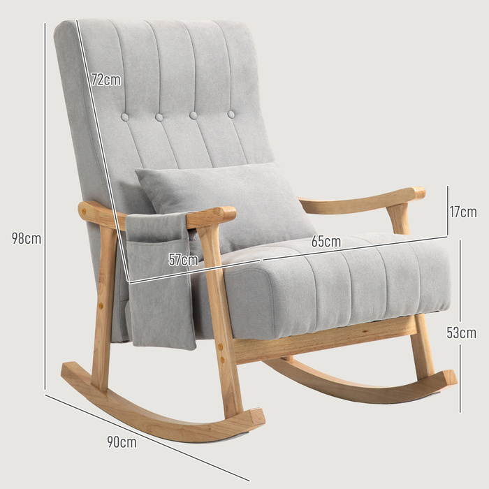 HOMCOM Rocking Chair with Kidney Pillow, Wide Seat, Beech Frame, Up to 120 kg (265 lbs), Grey