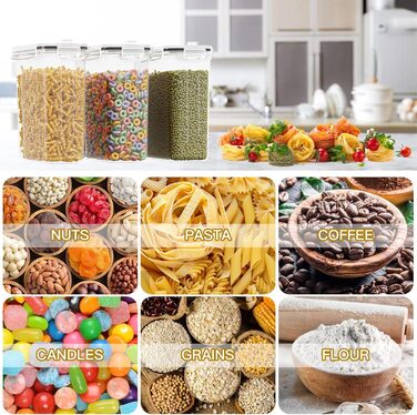 Набір контейнерів для зберігання Withosent 24 шт. з кришкою, пластикові, для продуктів, зерна, мюслі, з етикетками та ложкою (2L 1.6L 0.8L)