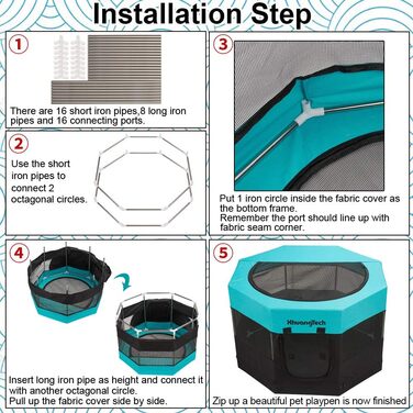 Клітка-загон для собак, котів, кроликів та морських свинок XhuangTech, з м'якого матеріалу, портативна, складана, з металевим каркасом, для цуценят, блакитна (87,6 x 87,6 x 54,9 см)