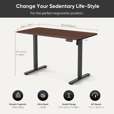 VOSATRON Electric Standing Desk 160x60cm - Height Adjustable Desk with Memory Control & Anti-Collision Technology, Wheels, Joining Board, Black Frame/Black Tabletop