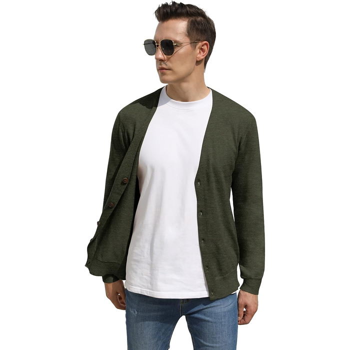 Чоловічий кардиган Hisir з V-подібним вирізом, легкий, елегантний, зимовий, класичний, з ґудзиками (07 Vc, хакі, XL)