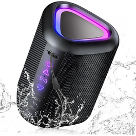 Портативна Bluetooth колонка Aowoka з підсвічуванням, 30 Вт, водонепроникна IPX7, покращений бас, для відпочинку, спорту та подорожей. Чорний коленсовий матеріал