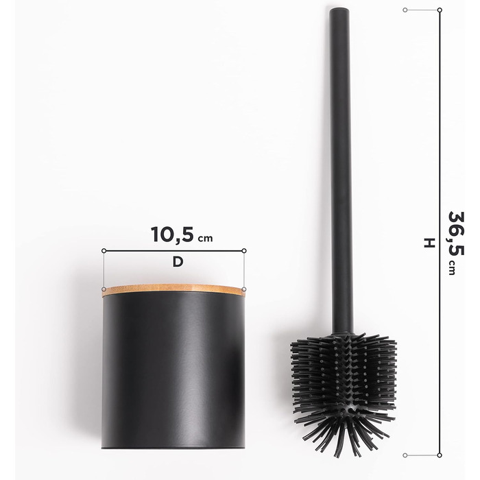 Торгова щітка для унітазу з тримачем з дерева | Силіконова щітка для унітазу з нержавіючої сталі | Тримач для щітки з натурального бамбука | Настільна щітка для ванної кімнати | Чорний колір