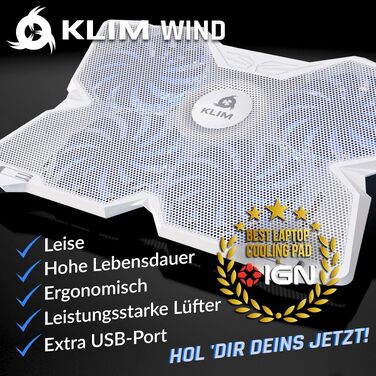 Охолоджувач для ноутбука KLIM Wind — Потужна підставка з 4 вентиляторами для PC, Notebook та PS4, білий колір