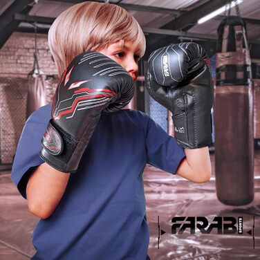 Боксерські рукавички Farabi для дітей (6oz) - чорні, для MMA, Муай Тай, тренувань