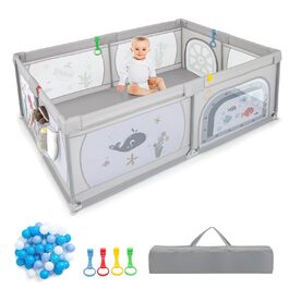 Манеж для дітей DREAMADE 200x140 см з 50 кульками, сумка, сірий, підводний світ, без матраца, для дому та вулиці