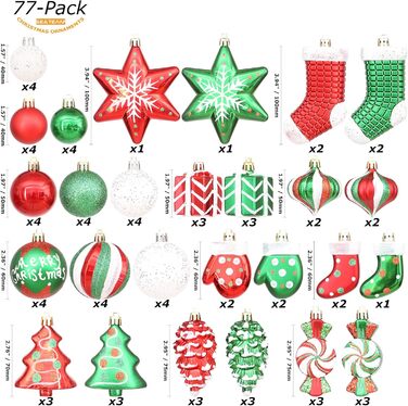 Набір ялинкових кулі Sea Team 77 шт., міцні, прикраси на ялинку, кулі-підвіски, з подарунковою упаковкою
