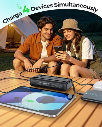 Power Bank Enerwow 27000mAh з USB-C кабелем, 4 порти, LED-дисплей - Зовнішній акумулятор для iPhone та інших пристроїв (Чорний, P300C)