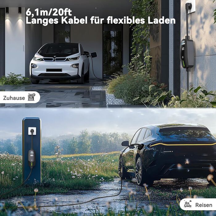 Кабель для зарядки електромобіля EVDANCE Type 2 Schuko 6.1м 3.68kW з OLED дисплеєм 6-16A для PHEV/EV - Чорний