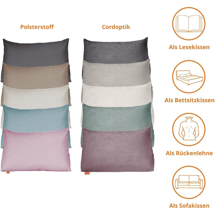 Підголовник для спини Sleepling з тканини Cord, трикутна подушка для ліжка та дивана, підтримка попереку, подушка для читання, пляжний килимок, знімний та пральний чохол, бічне кишеню, 70 x 40 x 20 см, темно-сірий