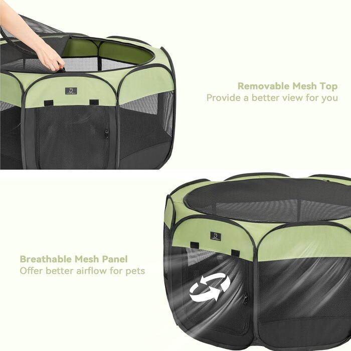 Клітка-вигул для цуценят та кошенят 4 Pet, розкладна, для собак та котів, для дому, з блискавкою, портативна, M, блакитно-біла (M з мискою, чорна/зелена)