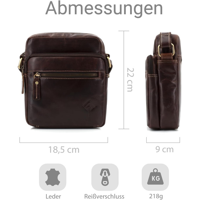 Чоловіча сумка через плече JOREY з натуральної шкіри - для бізнесу, роботи, подорожей (темно-коричнева)