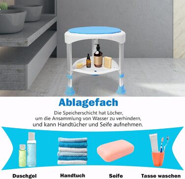 Стілець для душу AUFUN, висота 36-51 см, обертовий на 360°, антиковзний, алюмінієвий та пластиковий, для літніх і вагітних