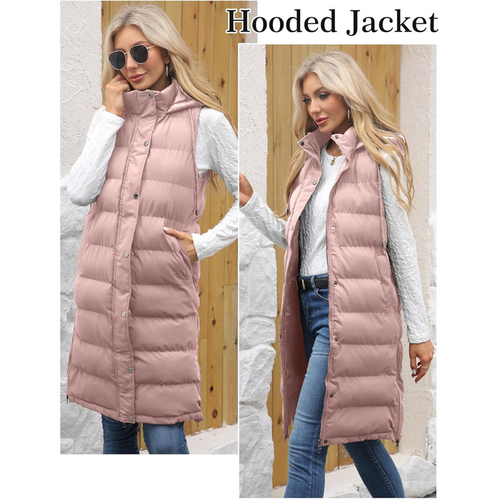 Жіноча зимова жилетка Maeau: тепла, тримає тепло, з капюшоном та кишенями, розміри S-3XL, рожевий колір