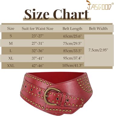 Жіночий вінтажний широкий еластичний пояс JASGOOD з пряжками, стрейч-пояс для карнавалу та косплею, 95 см (для розміру талії 93-104 см) (Бордовий, 65 см: для розміру талії 58-68 см)