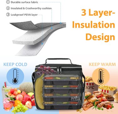 Сумка-ланч Kato Tirrinia для чоловіків: ізольована, 10.5L, з регульованим ремінцем, для роботи, фітнесу, школи, пікніків. Термосумка, витримує витоки, складається. Колір: темно-сірий