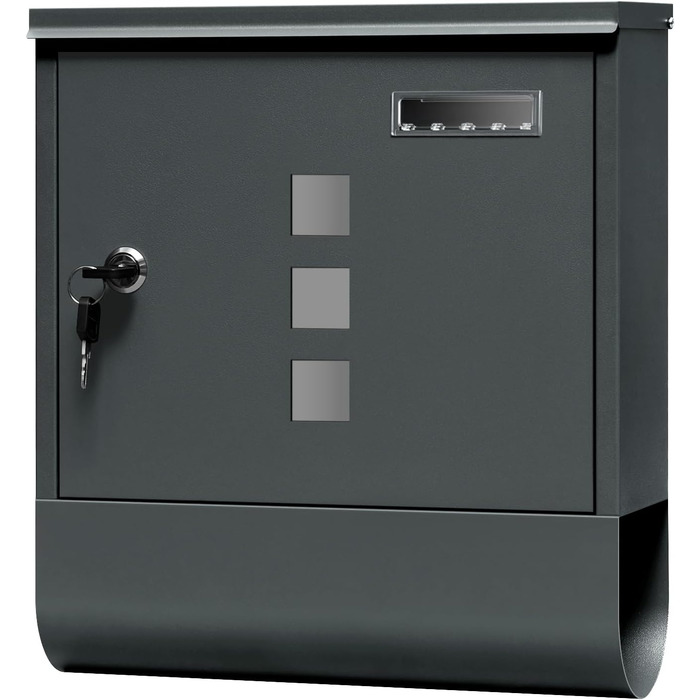 Поштовий ящик WOLTU з газетницею та вікном для імені, замиканий, 2 ключі, антрацит, 30.5x33.5x9 см