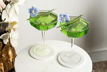 Набір з 4 склянок GLASSIQUE CADEAU Prestige для Еспресо Мартіні, дайкірі, коктейлів та шампанського. 150 мл, з золотим обідком, грановані, з довгим ніжкою.